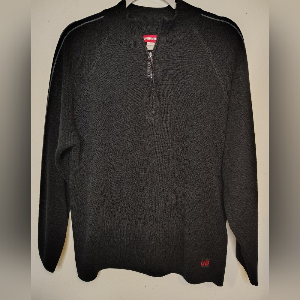 Vintage Y2K Unionbay Australia Black Acrylic Preppy Quarter Zip Sweater Large